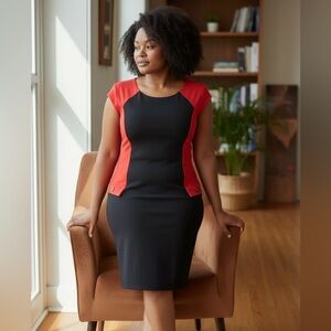 👛(ANY 2/$25) CLEO Petite Black/Red Cap Sleeve Dress Back Zipper See Video